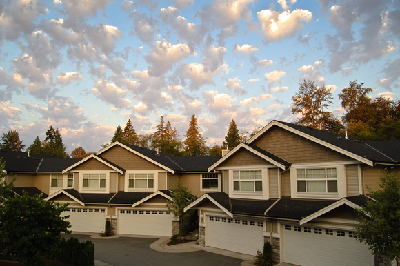 Sunrise Clouds Above The Cottonwood Grove Townhouse Complex in Maple Ridge, BC