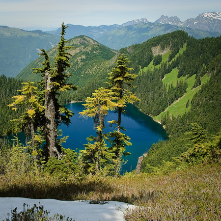 View of the Lower Pierce Lake from the midslope of Mount MacFarlane