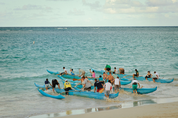 Outrigger Canoes Launching at Kailua Bay