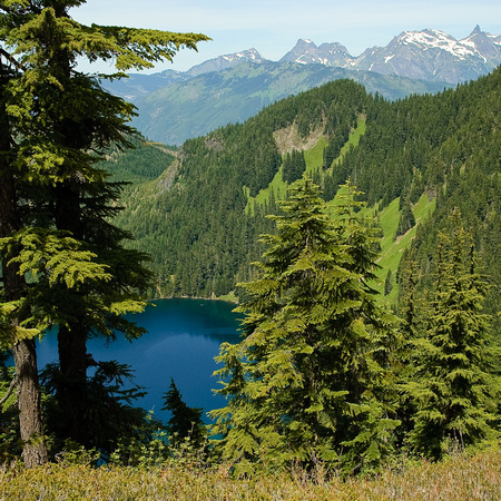 View of the Lower Pierce Lake from the midslope of Mount MacFarlane