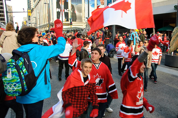 Canadians Celebrating Olympic Hockey Gold